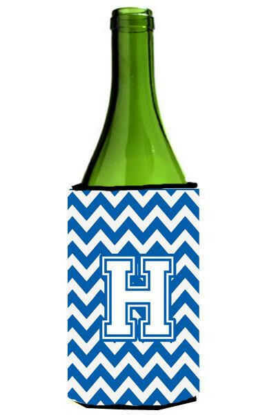 Letter H Chevron Blue and White Wine Bottle Beverage Insulator Hugger CJ1045-HLITERK by Caroline's Treasures