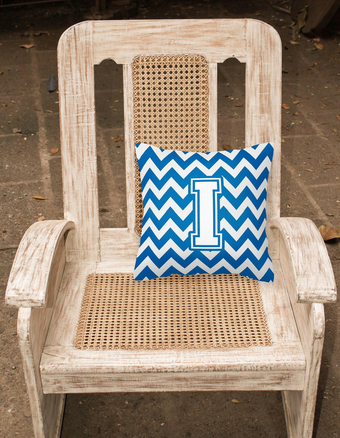 Letter I Chevron Blue and White Fabric Decorative Pillow CJ1045-IPW1414 by Caroline's Treasures