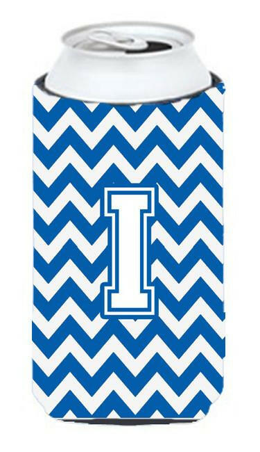 Letter I Chevron Blue and White Tall Boy Beverage Insulator Hugger CJ1045-ITBC by Caroline's Treasures