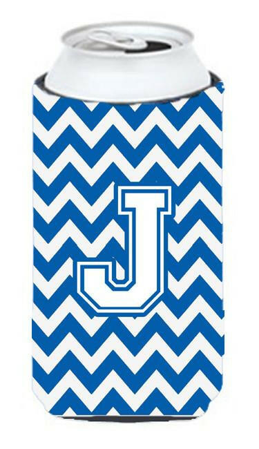 Letter J Chevron Blue and White Tall Boy Beverage Insulator Hugger CJ1045-JTBC by Caroline's Treasures