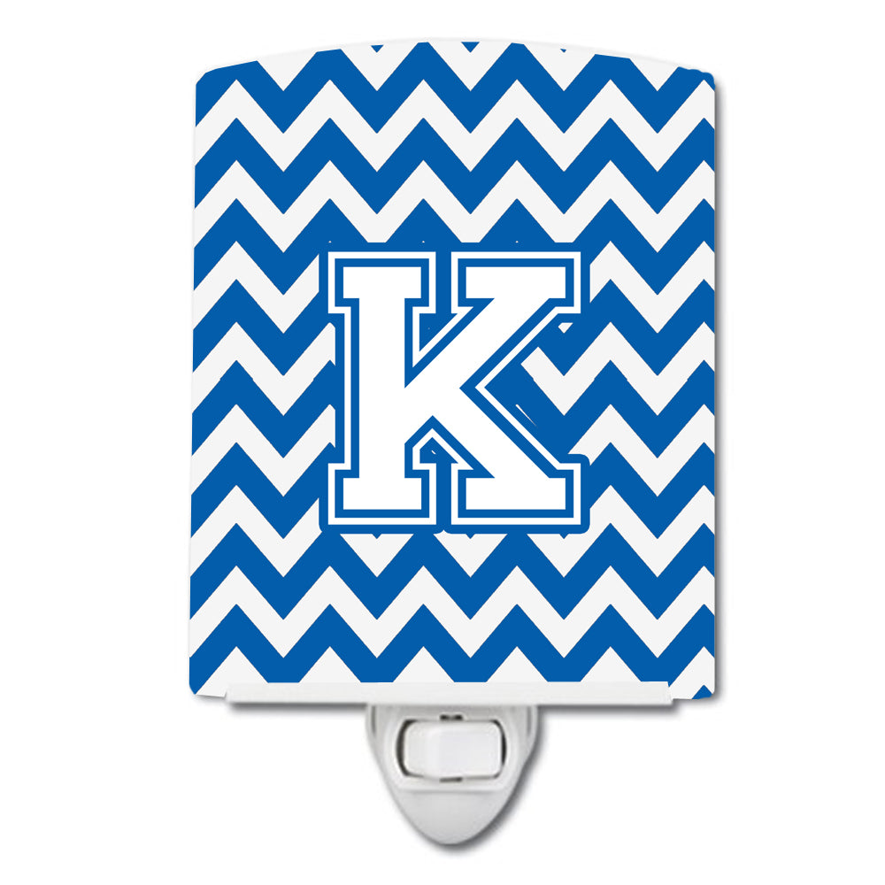 Letter K Chevron Blue and White Ceramic Night Light CJ1045-KCNL - the-store.com