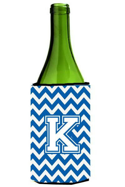 Letter K Chevron Blue and White Wine Bottle Beverage Insulator Hugger CJ1045-KLITERK by Caroline's Treasures