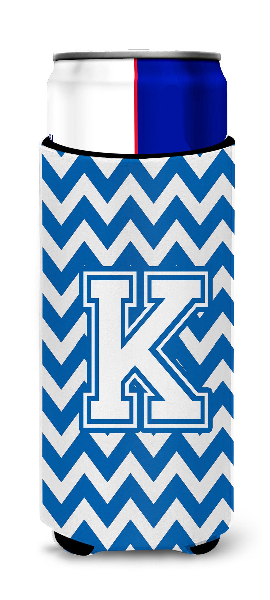 Letter K Chevron Blue and White Ultra Beverage Insulators for slim cans CJ1045-KMUK.