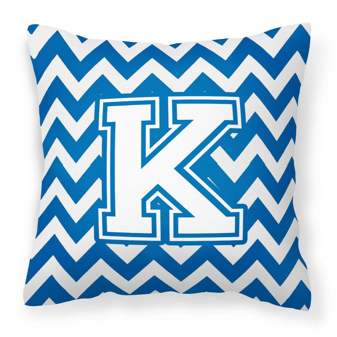 Letter K Chevron Blue and White Fabric Decorative Pillow CJ1045-KPW1414 by Caroline's Treasures