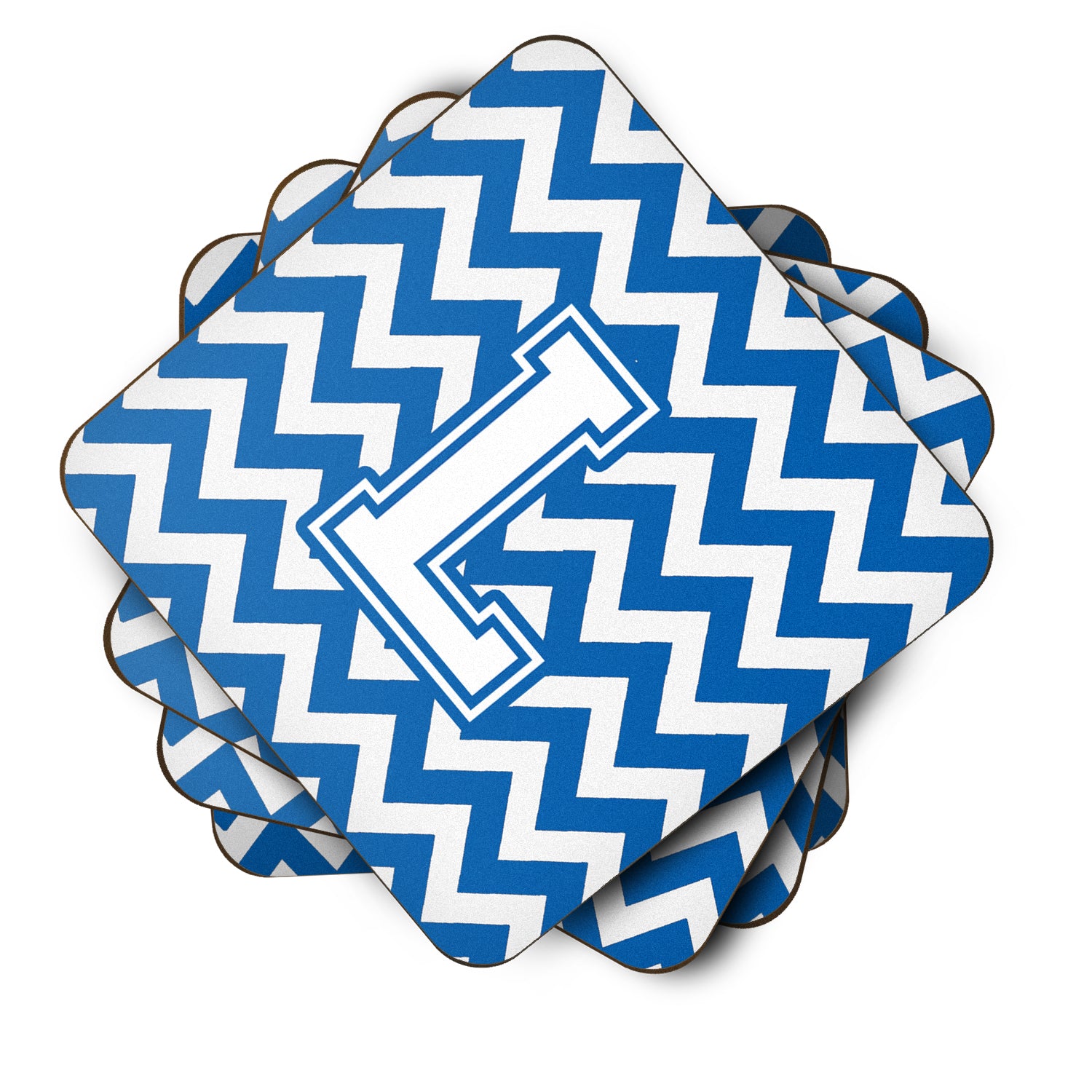 Letter L Chevron Blue and White Foam Coaster Set of 4 CJ1045-LFC - the-store.com