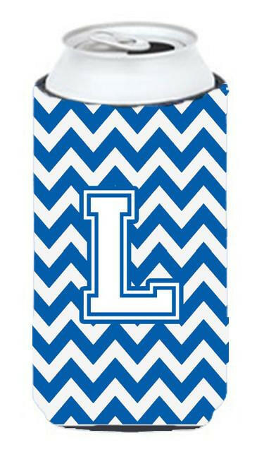 Letter L Chevron Blue and White Tall Boy Beverage Insulator Hugger CJ1045-LTBC by Caroline&#39;s Treasures