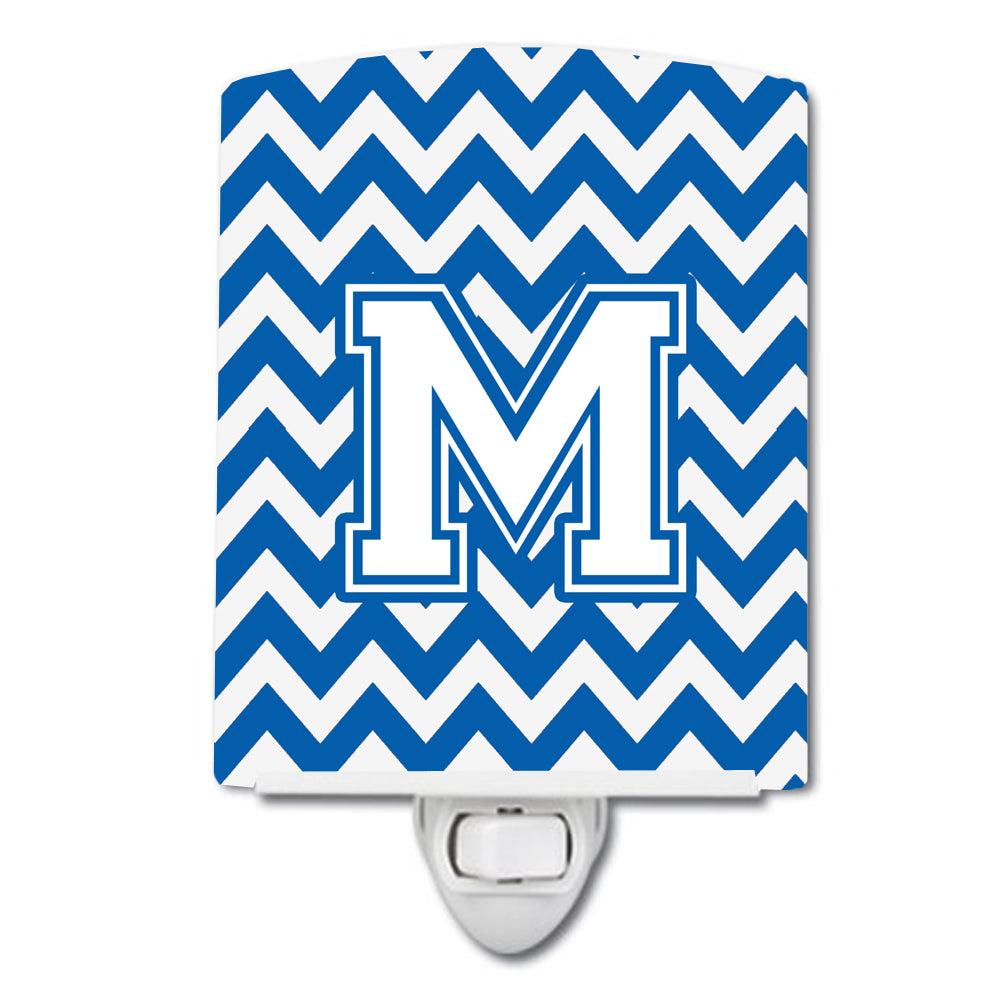 Letter M Chevron Blue and White Ceramic Night Light CJ1045-MCNL - the-store.com