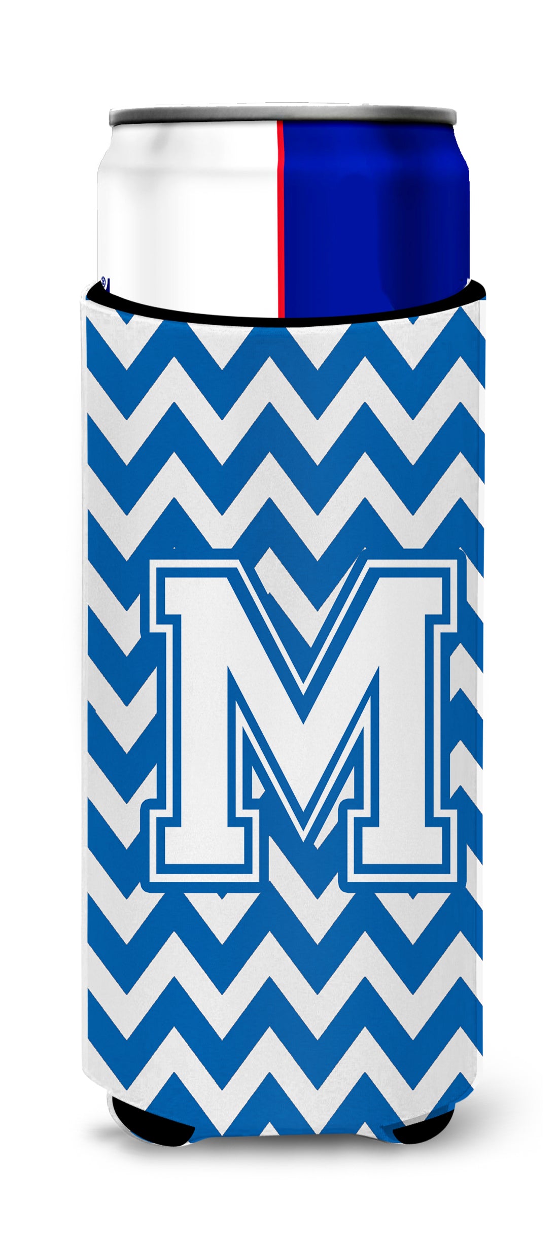 Letter M Chevron Blue and White Ultra Beverage Insulators for slim cans CJ1045-MMUK.