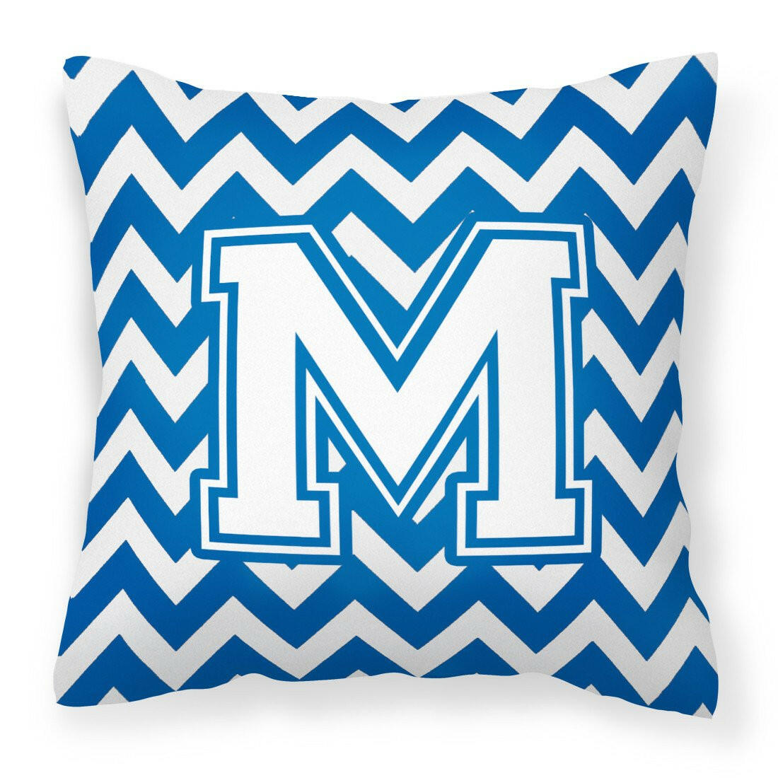 Letter M Chevron Blue and White Fabric Decorative Pillow CJ1045-MPW1414 by Caroline's Treasures