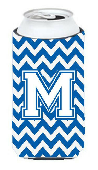 Letter M Chevron Blue and White Tall Boy Beverage Insulator Hugger CJ1045-MTBC by Caroline's Treasures