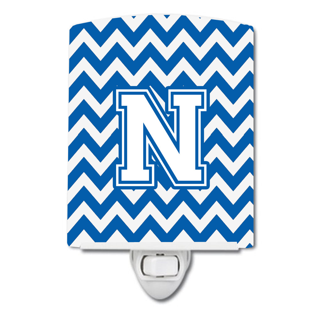 Letter N Chevron Blue and White Ceramic Night Light CJ1045-NCNL - the-store.com