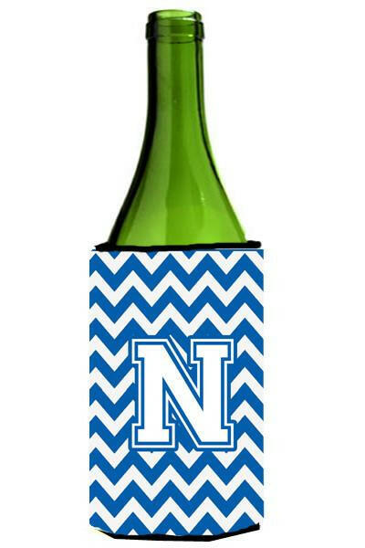 Letter N Chevron Blue and White Wine Bottle Beverage Insulator Hugger CJ1045-NLITERK by Caroline's Treasures