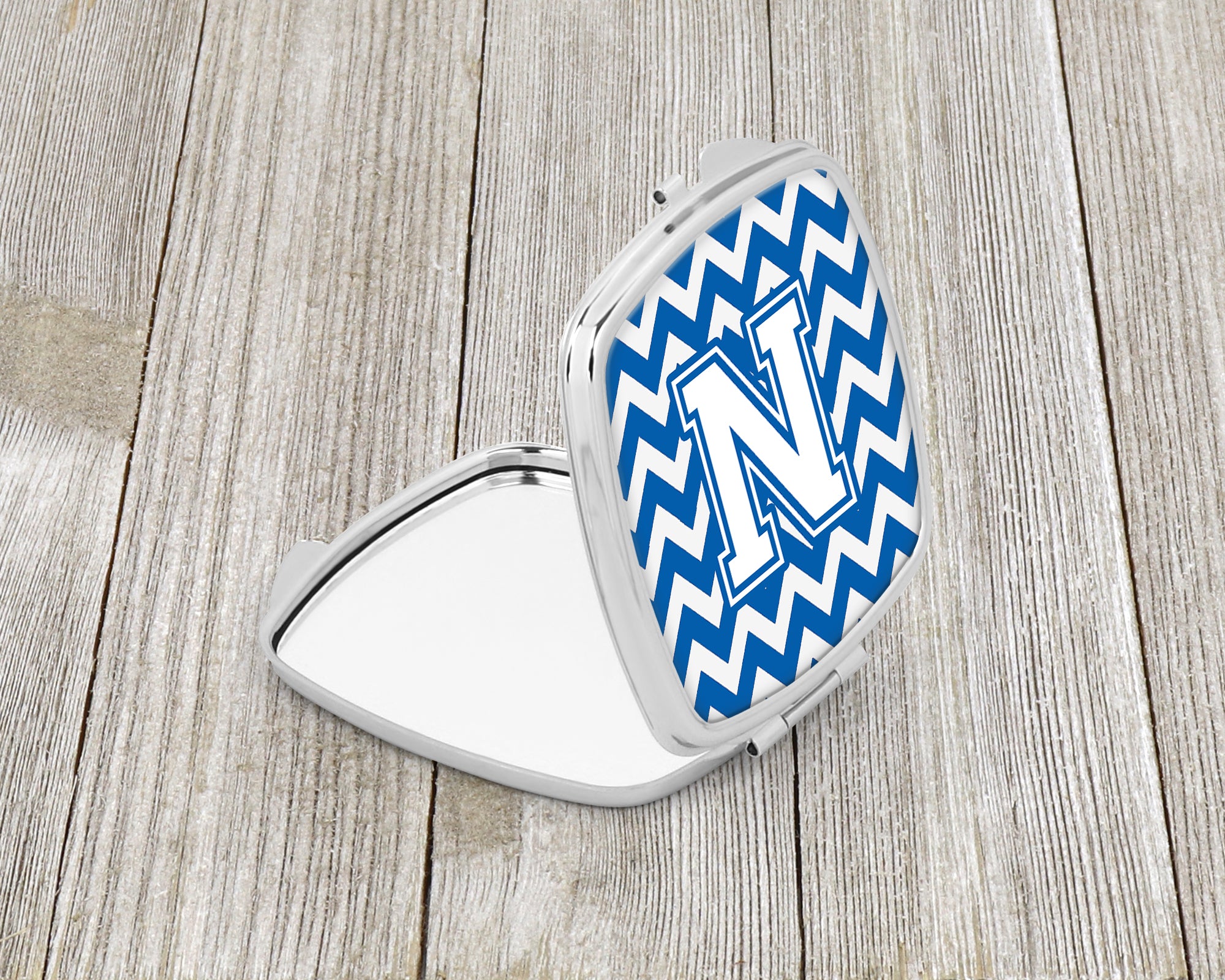 Letter N Chevron Blue and White Compact Mirror CJ1045-NSCM  the-store.com.