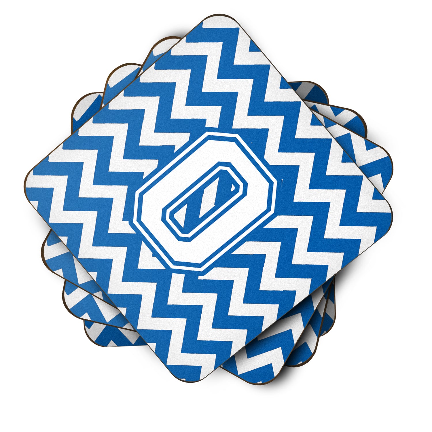 Letter O Chevron Blue and White Foam Coaster Set of 4 CJ1045-OFC - the-store.com