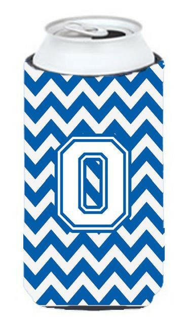 Letter O Chevron Blue and White Tall Boy Beverage Insulator Hugger CJ1045-OTBC by Caroline's Treasures