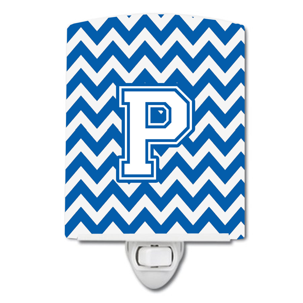 Letter P Chevron Blue and White Ceramic Night Light CJ1045-PCNL - the-store.com