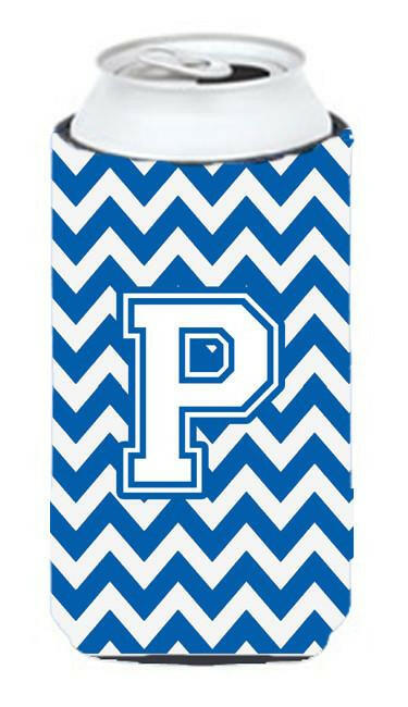 Letter P Chevron Blue and White Tall Boy Beverage Insulator Hugger CJ1045-PTBC by Caroline's Treasures