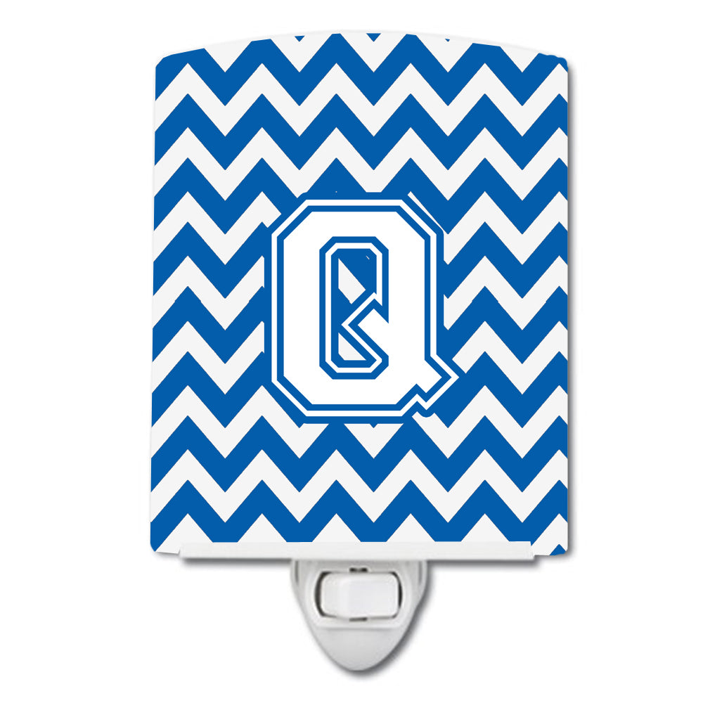 Letter Q Chevron Blue and White Ceramic Night Light CJ1045-QCNL - the-store.com