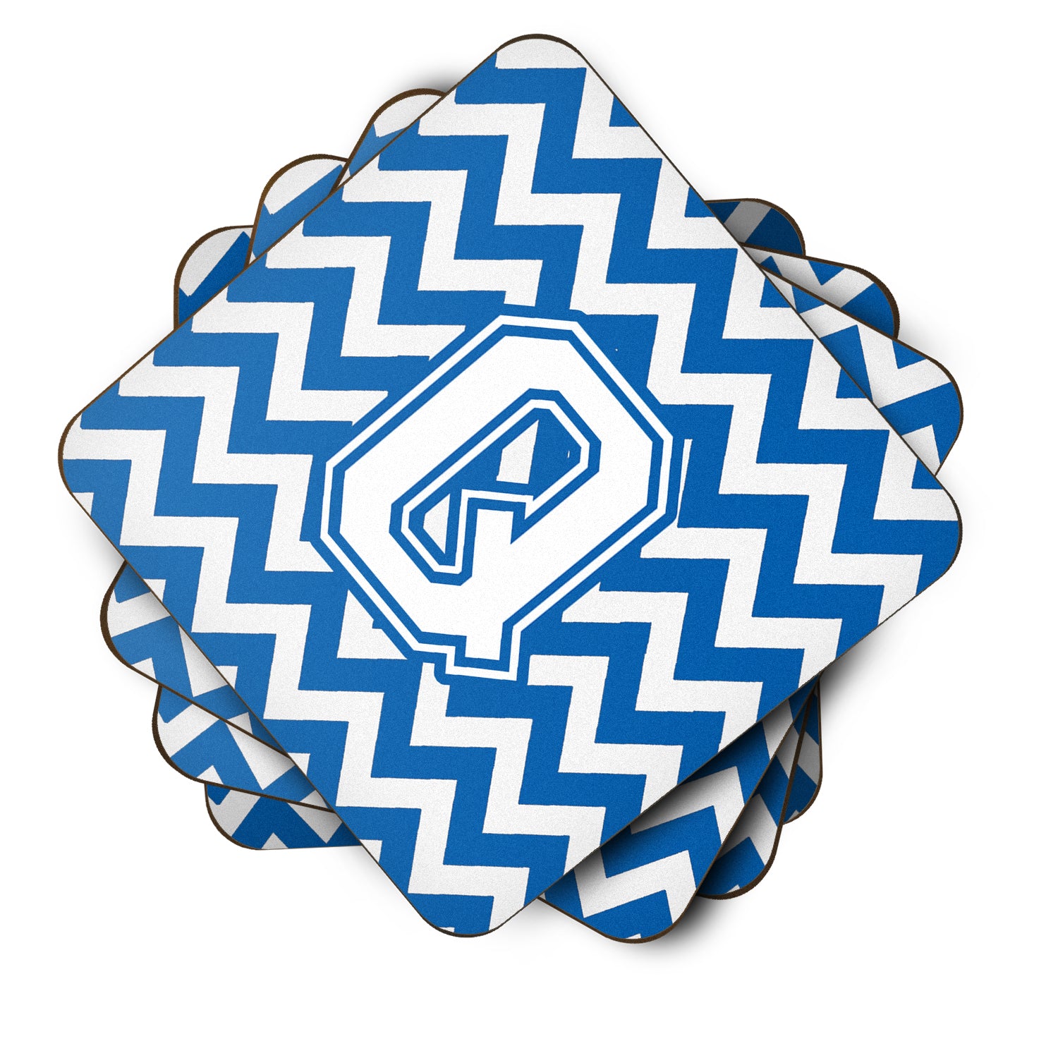 Letter Q Chevron Blue and White Foam Coaster Set of 4 CJ1045-QFC - the-store.com