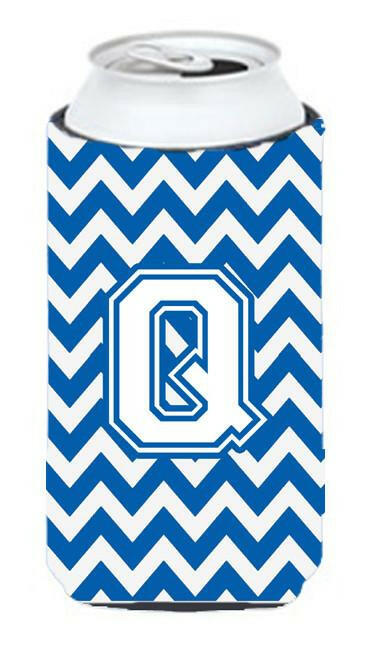 Letter Q Chevron Blue and White Tall Boy Beverage Insulator Hugger CJ1045-QTBC by Caroline's Treasures