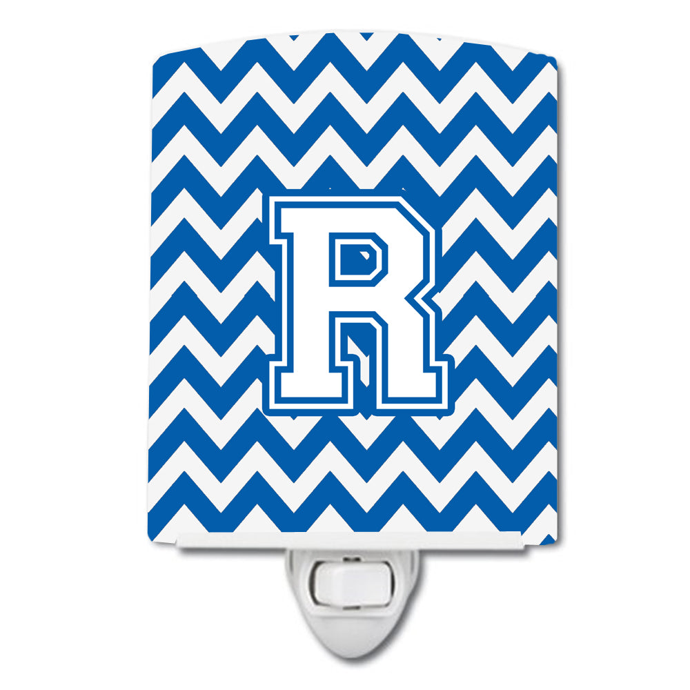 Letter R Chevron Blue and White Ceramic Night Light CJ1045-RCNL - the-store.com