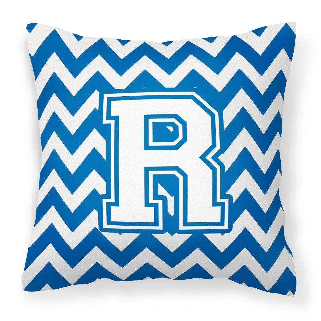 Letter R Chevron Blue and White Fabric Decorative Pillow CJ1045-RPW1414 by Caroline's Treasures