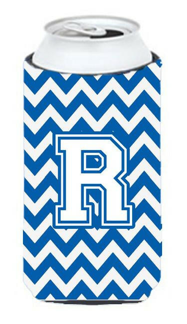 Letter R Chevron Blue and White Tall Boy Beverage Insulator Hugger CJ1045-RTBC by Caroline's Treasures