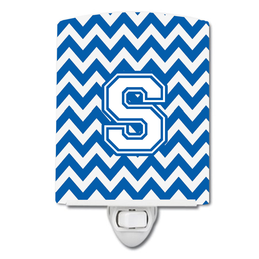 Letter S Chevron Blue and White Ceramic Night Light CJ1045-SCNL - the-store.com