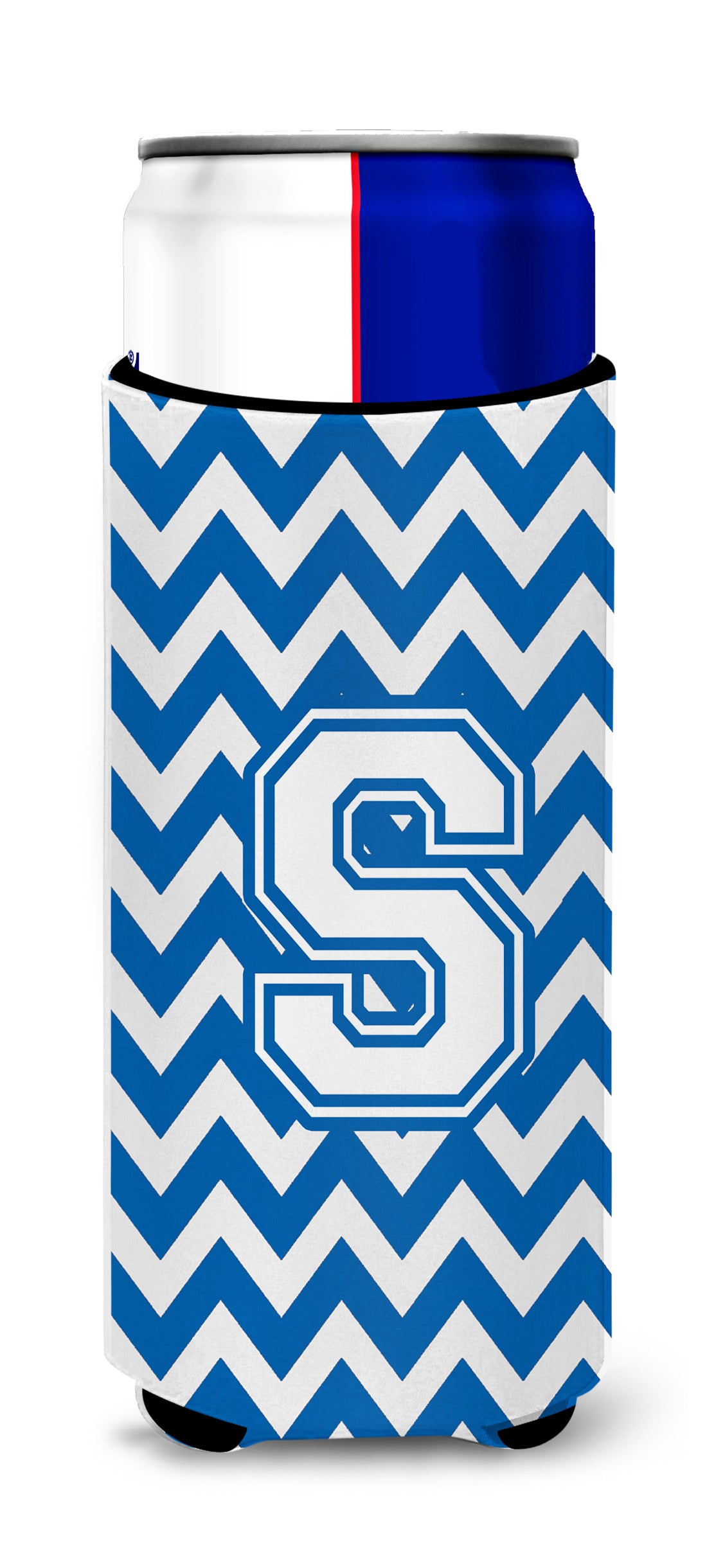 Letter S Chevron Blue and White Ultra Beverage Insulators for slim cans CJ1045-SMUK.