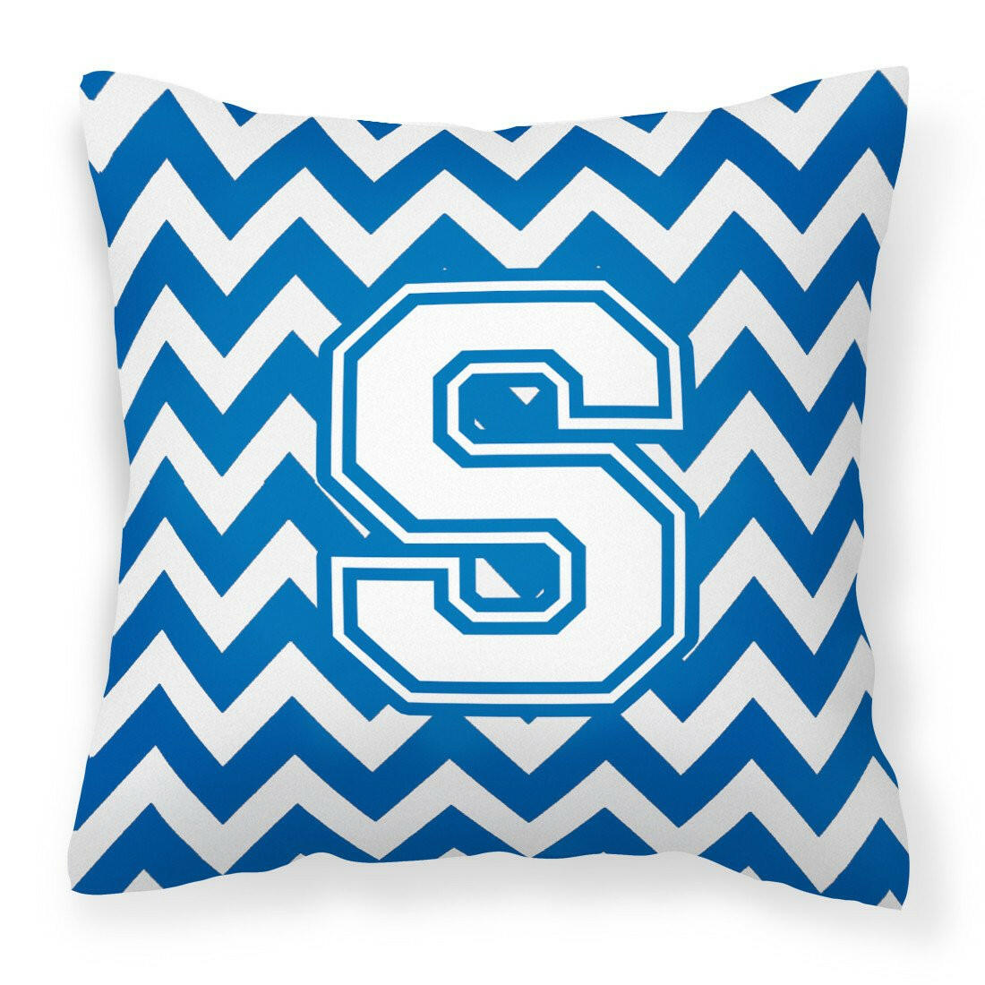 Letter S Chevron Blue and White Fabric Decorative Pillow CJ1045-SPW1414 by Caroline's Treasures