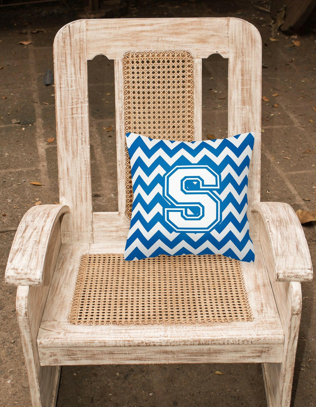 Letter S Chevron Blue and White Fabric Decorative Pillow CJ1045-SPW1414 by Caroline's Treasures