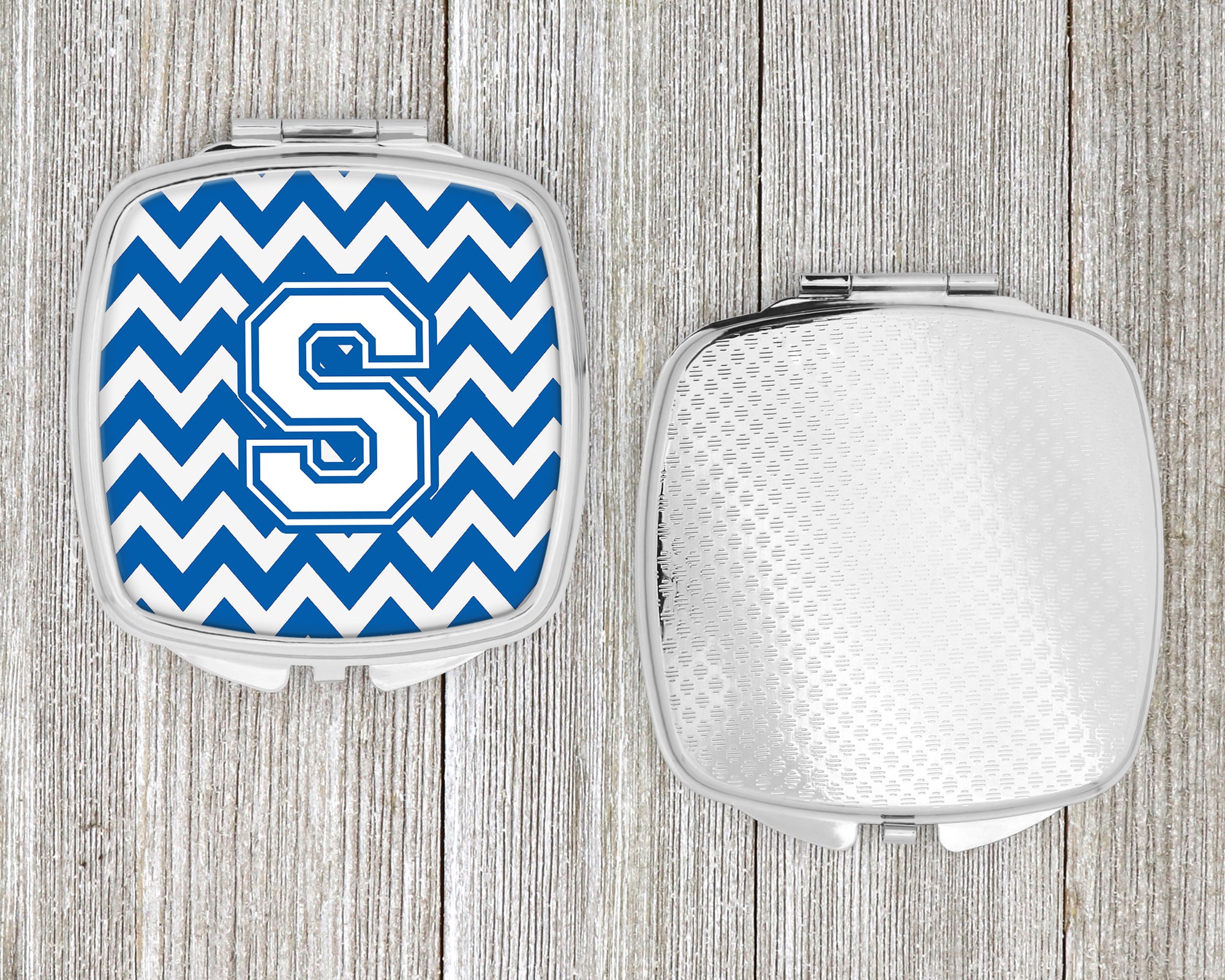 Letter S Chevron Blue and White Compact Mirror CJ1045-SSCM  the-store.com.