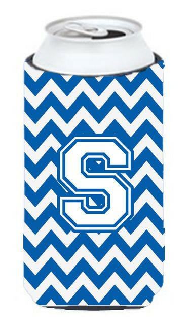 Letter S Chevron Blue and White Tall Boy Beverage Insulator Hugger CJ1045-STBC by Caroline's Treasures