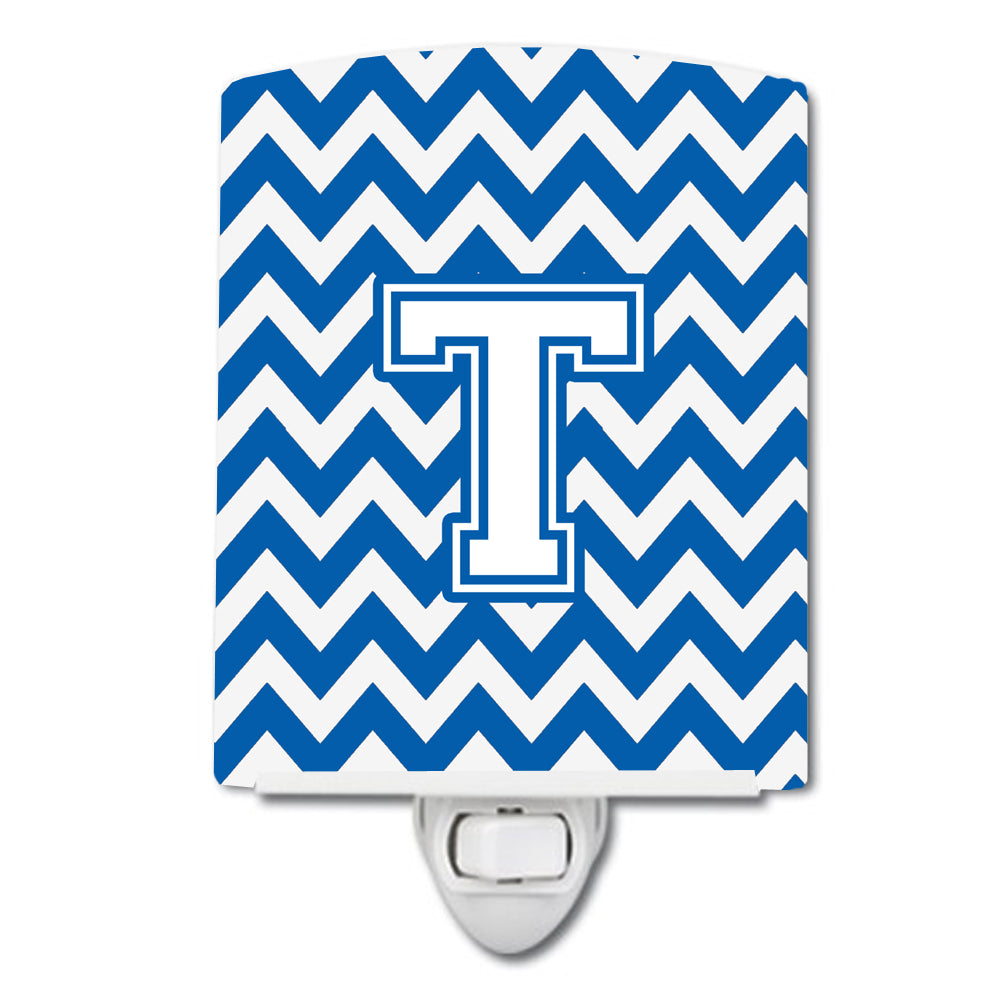 Letter T Chevron Blue and White Ceramic Night Light CJ1045-TCNL - the-store.com