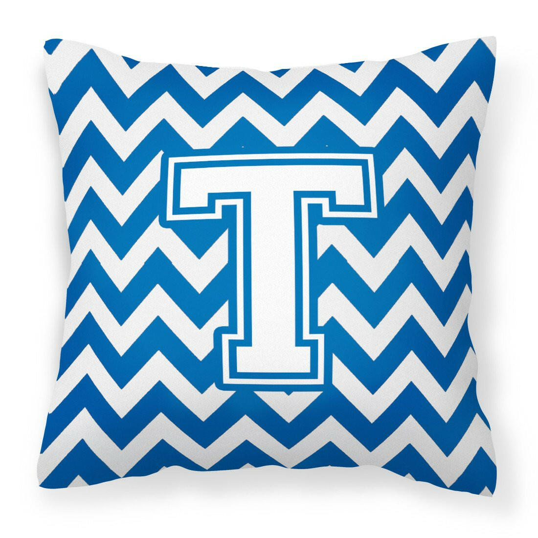 Letter T Chevron Blue and White Fabric Decorative Pillow CJ1045-TPW1414 by Caroline's Treasures