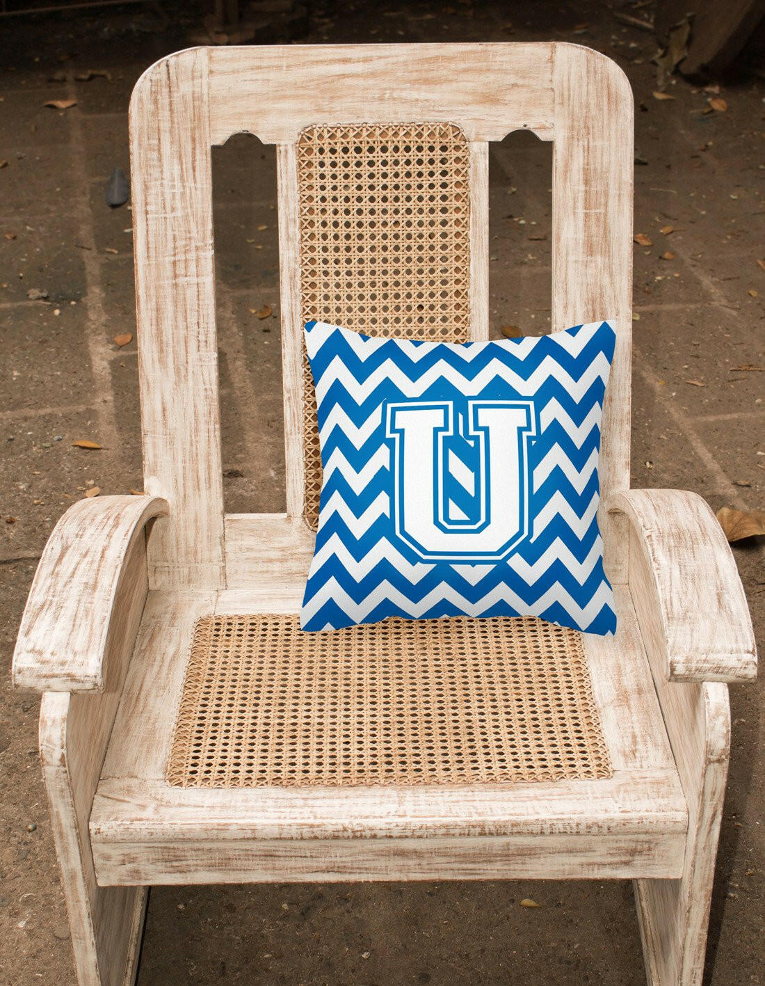 Letter U Chevron Blue and White Fabric Decorative Pillow CJ1045-UPW1414 by Caroline's Treasures