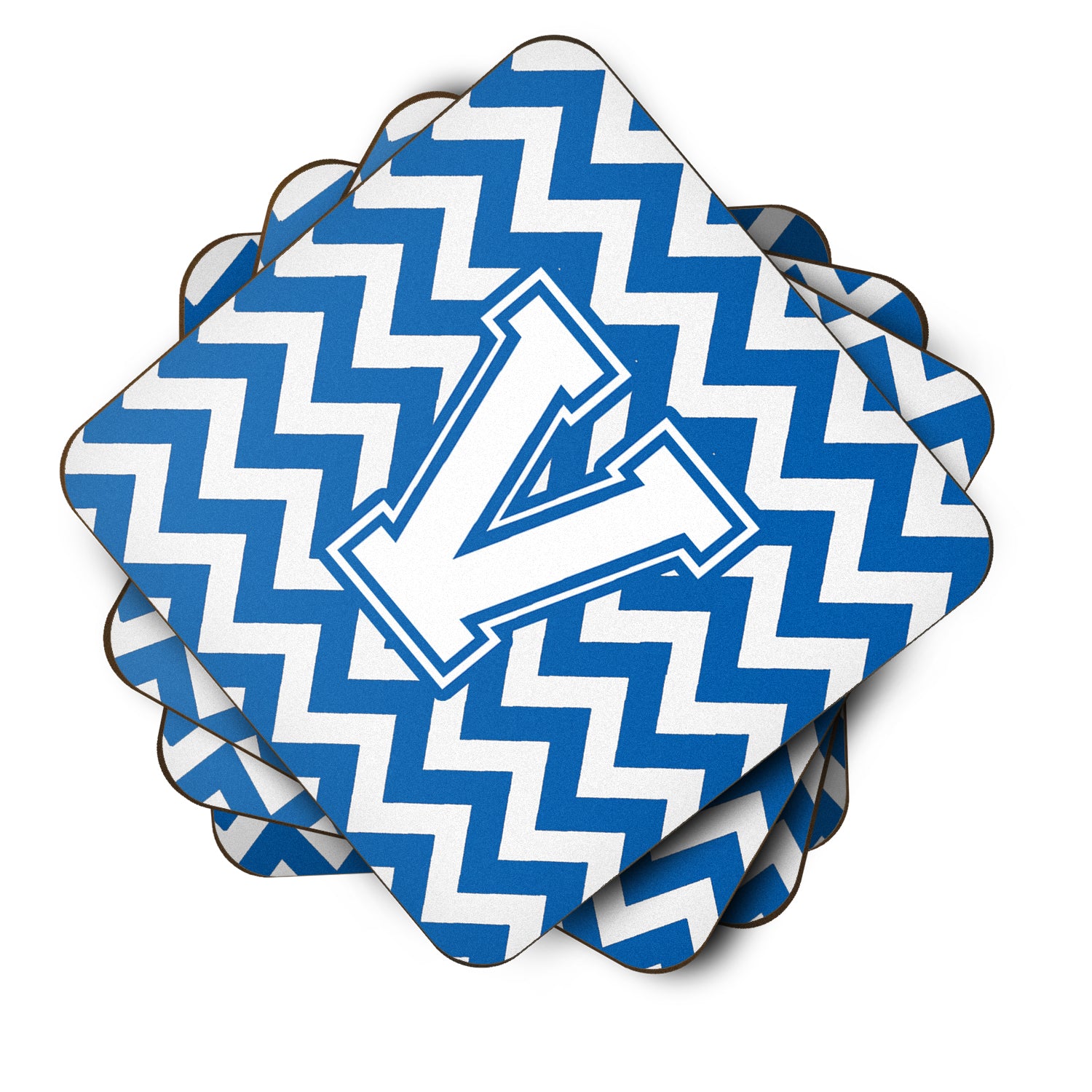 Letter V Chevron Blue and White Foam Coaster Set of 4 CJ1045-VFC - the-store.com