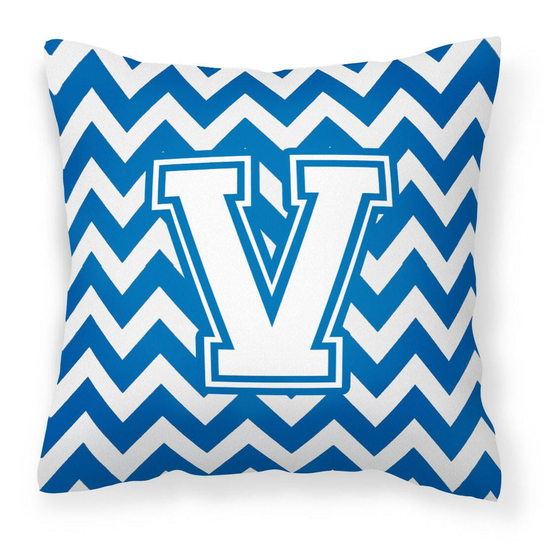 Letter V Chevron Blue and White Fabric Decorative Pillow CJ1045-VPW1414 by Caroline's Treasures