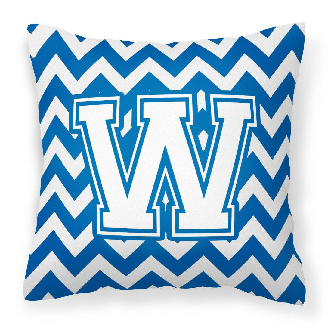 Letter W Chevron Blue and White Fabric Decorative Pillow CJ1045-WPW1414 by Caroline's Treasures