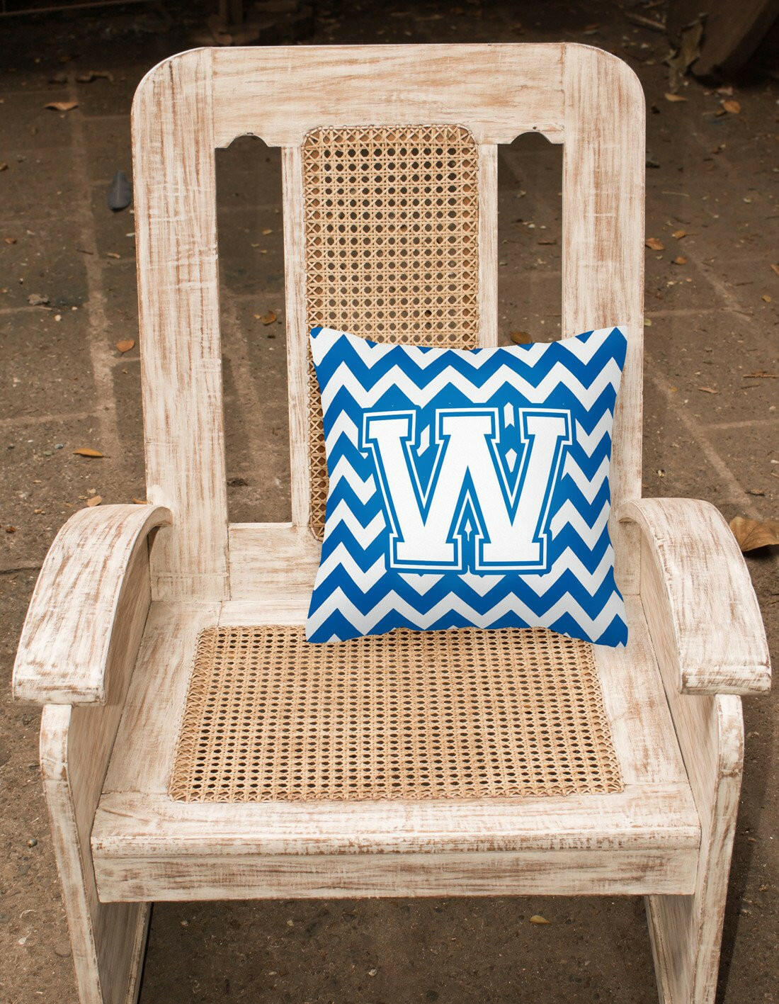 Letter W Chevron Blue and White Fabric Decorative Pillow CJ1045-WPW1414 by Caroline's Treasures