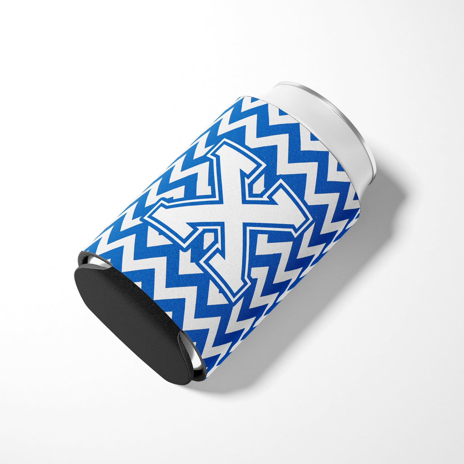 Letter X Chevron Blue and White Can or Bottle Hugger CJ1045-XCC.