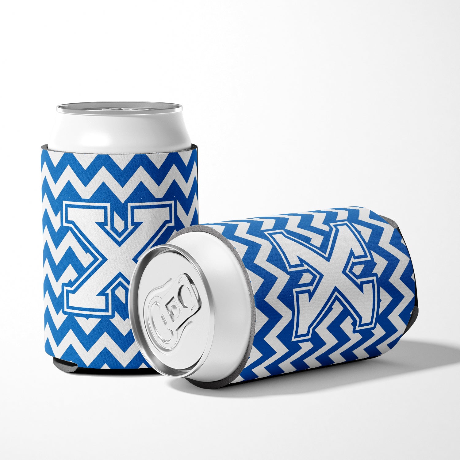 Letter X Chevron Blue and White Can or Bottle Hugger CJ1045-XCC.