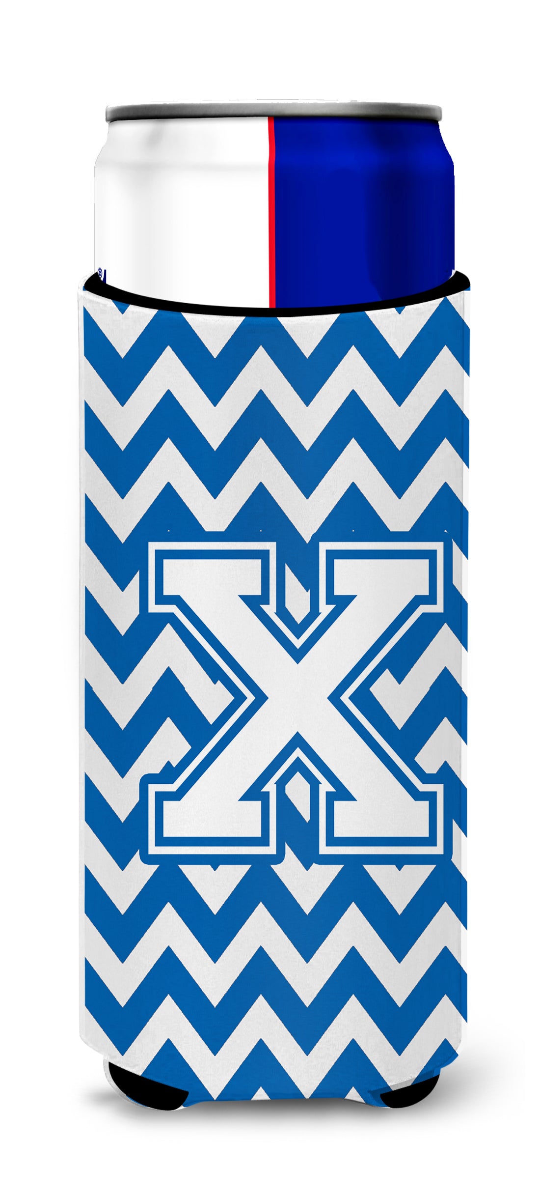 Letter X Chevron Blue and White Ultra Beverage Insulators for slim cans CJ1045-XMUK.