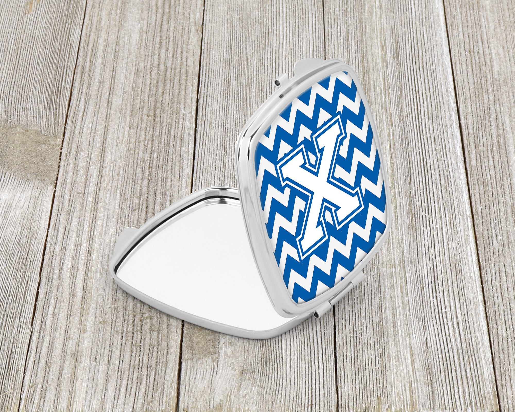 Letter X Chevron Blue and White Compact Mirror CJ1045-XSCM  the-store.com.