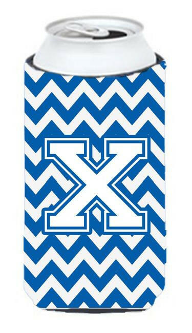 Letter X Chevron Blue and White Tall Boy Beverage Insulator Hugger CJ1045-XTBC by Caroline's Treasures