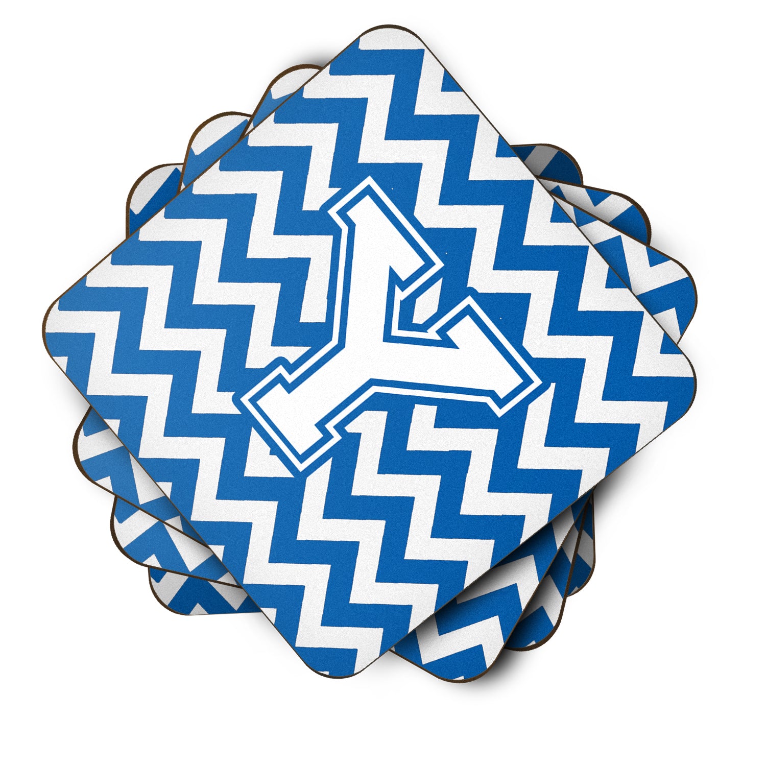 Letter Y Chevron Blue and White Foam Coaster Set of 4 CJ1045-YFC - the-store.com