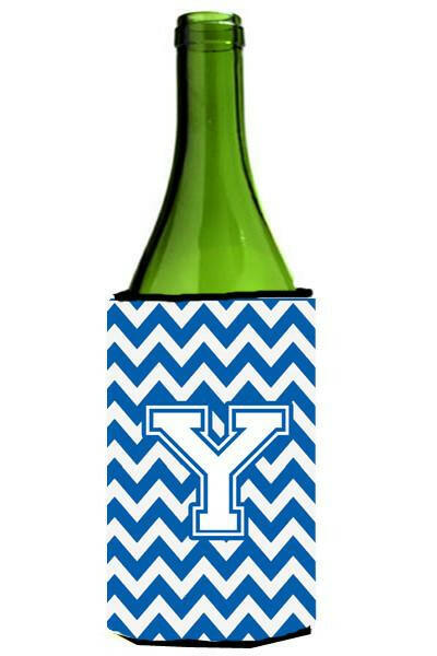 Letter Y Chevron Blue and White Wine Bottle Beverage Insulator Hugger CJ1045-YLITERK by Caroline's Treasures