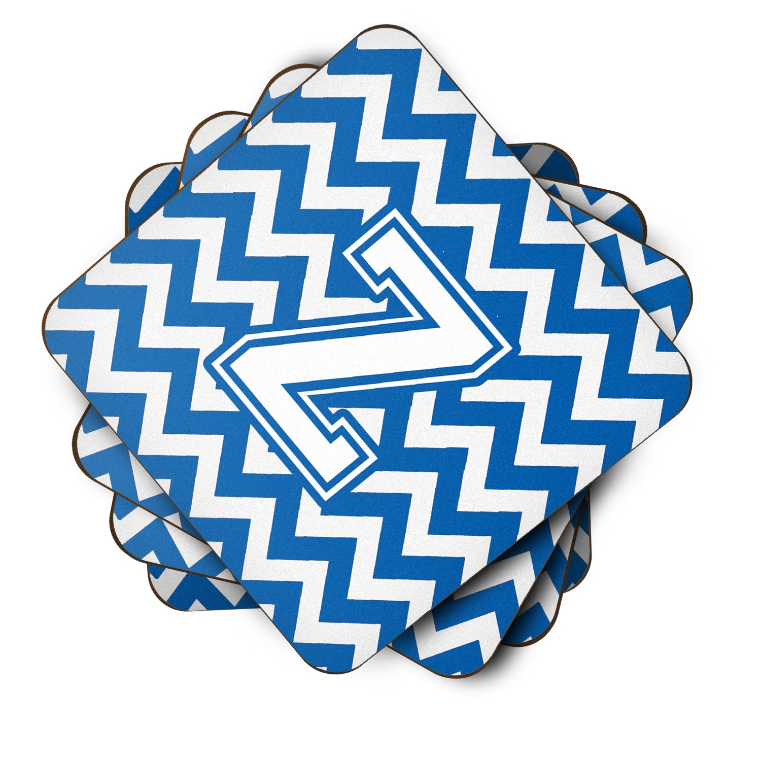 Letter Z Chevron Blue and White Foam Coaster Set of 4 CJ1045-ZFC - the-store.com