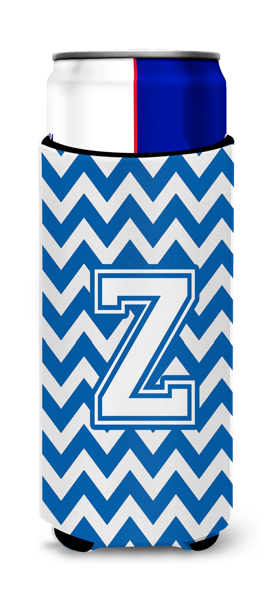 Letter Z Chevron Blue and White Ultra Beverage Insulators for slim cans CJ1045-ZMUK.