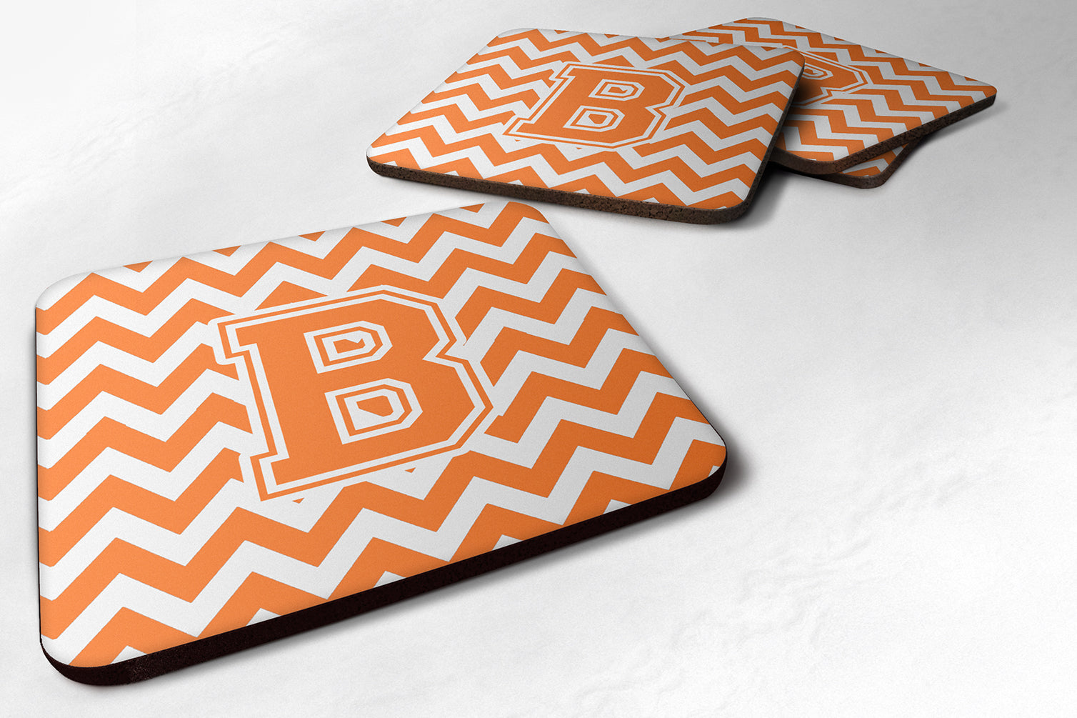 Letter B Chevron Orange and White Foam Coaster Set of 4 CJ1046-BFC - the-store.com